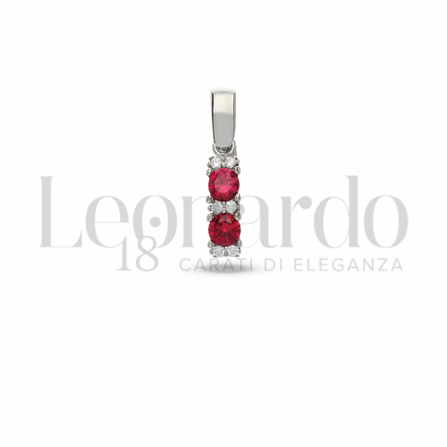 Forma Tondo con Pietra di Colore Rosso e zirconi bianchi in Oro Bianco da 0,9gr.