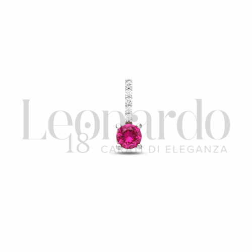 Forma Tondo con Pietra di Colore Rosso e zirconi bianchi in Oro Bianco da 0,5gr.