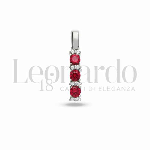 Forma Tondo con Pietra di Colore Rosso e zirconi bianchi in Oro Bianco da 1,2gr.