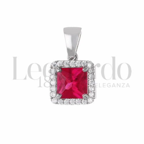 Forma Quadrata con Pietra di Colore Rosso e zirconi bianchi in Oro Bianco da 1,3gr.