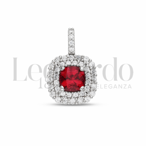 Forma Quadrato con Pietra di Colore Rosso e zirconi bianchi in Oro Bianco da 1,5gr.