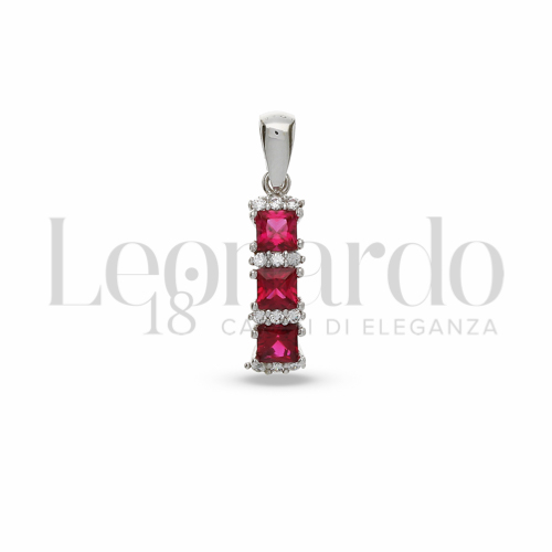 Forma Quadrato con Pietra di Colore Rosso e zirconi bianchi in Oro Bianco da 1,1gr.