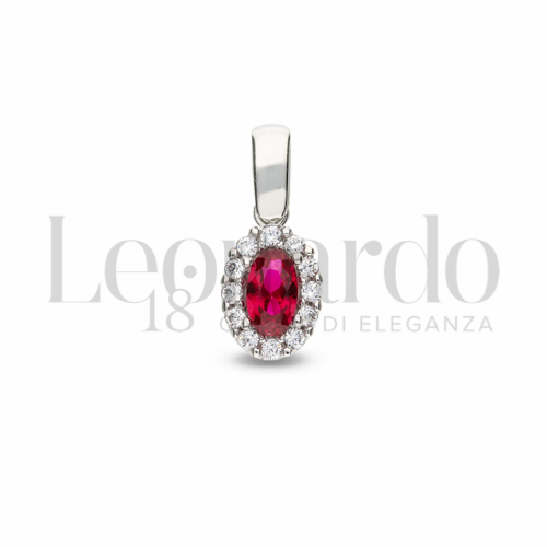 Forma Ovale con Pietra di Colore Rosso e zirconi bianchi in Oro Bianco da 1gr.