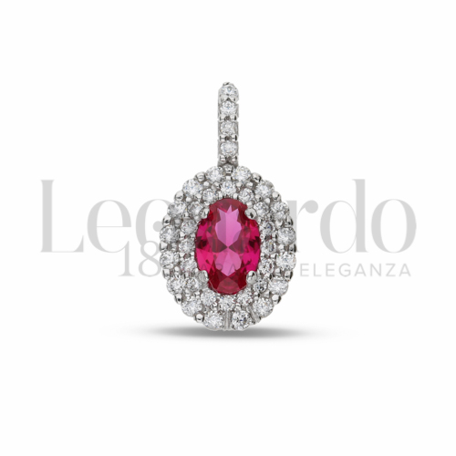 Forma Ovale con Pietra di Colore Rosso e zirconi bianchi in Oro Bianco da 1,3gr.