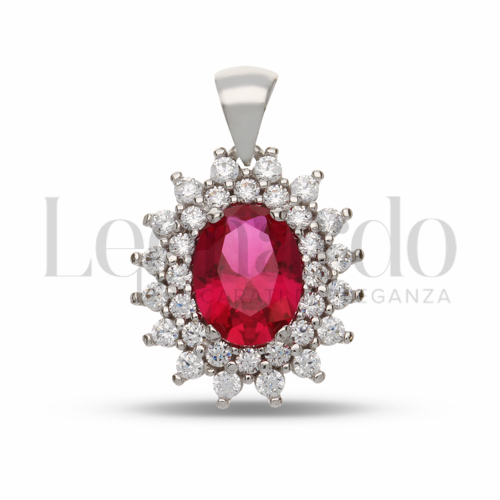 Forma Ovale con Pietra di Colore Rosso e zirconi bianchi in Oro Bianco da 2gr.