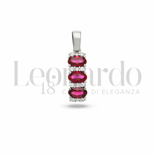 Forma Ovale con Pietra di Colore Rosso e zirconi bianchi in Oro Bianco da 1,4gr.