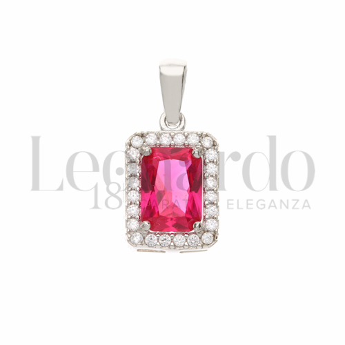 Forma Rettangolare con Pietra di Colore Rosso e zirconi bianchi in Oro Bianco da 1gr.