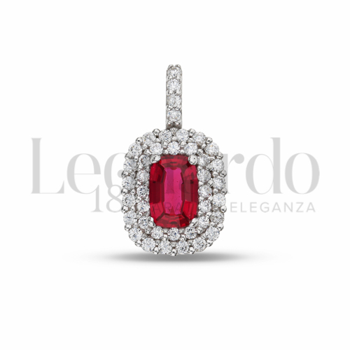 Forma Rettangolo con Pietra di Colore Rosso e zirconi bianchi in Oro Bianco da 1,4gr.