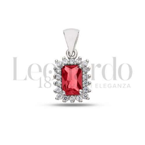 Forma Rettangolo con Pietra di Colore Rosso e zirconi bianchi in Oro Bianco da 1,1gr.