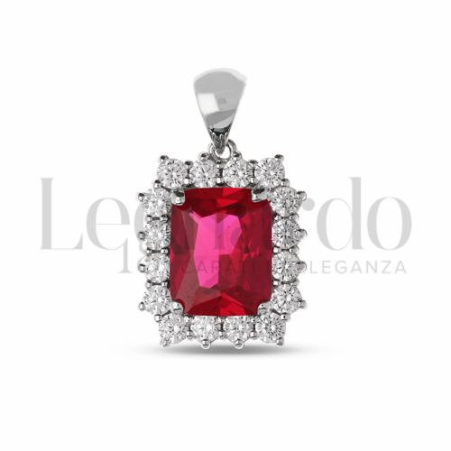 Forma Rettangolo con Pietra di Colore Rosso e zirconi bianchi in Oro Bianco da 3,2gr.