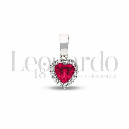 Forma Cuore con Pietra di Colore Rosso e zirconi bianchi in Oro Bianco da 0,9gr.