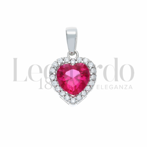 Forma Cuore con Pietra di Colore Rosso e zirconi bianchi in Oro Bianco da 1gr.