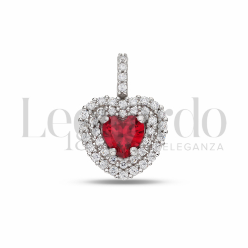 Forma Cuore con Pietra di Colore Rosso e zirconi bianchi in Oro Bianco da 1,4gr.