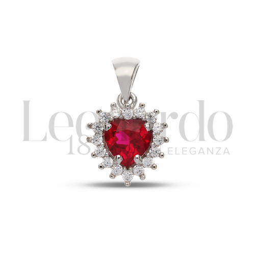 Forma Cuore con Pietra di Colore Rosso e zirconi bianchi in Oro Bianco da 1gr.