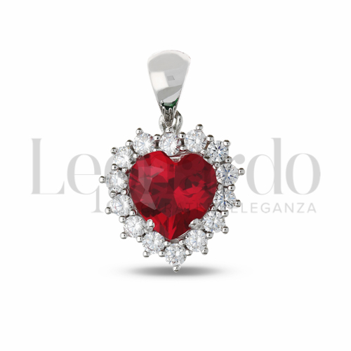 Forma Cuore con Pietra di Colore Rosso e zirconi bianchi in Oro Bianco da 2,1gr.