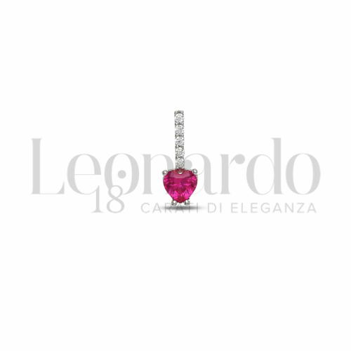 Forma Cuore con Pietra di Colore Rosso e zirconi bianchi in Oro Bianco da 0,4gr.