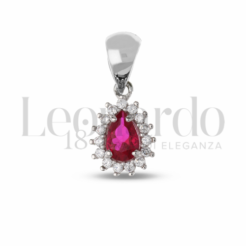 Forma Goccia con Pietra di Colore Rosso e zirconi bianchi in Oro Bianco da 1gr.