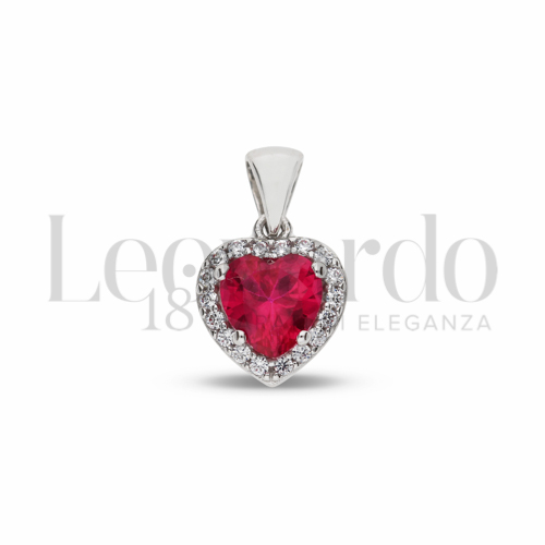 Forma Cuore con Pietra di Colore Rosso e zirconi bianchi in Oro Bianco da 1,4gr.