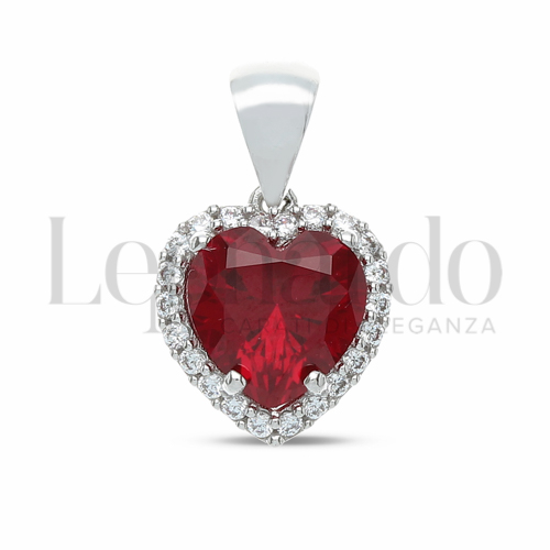 Forma Cuore con Pietra di Colore Rosso e zirconi bianchi in Oro Bianco da 1,6gr.