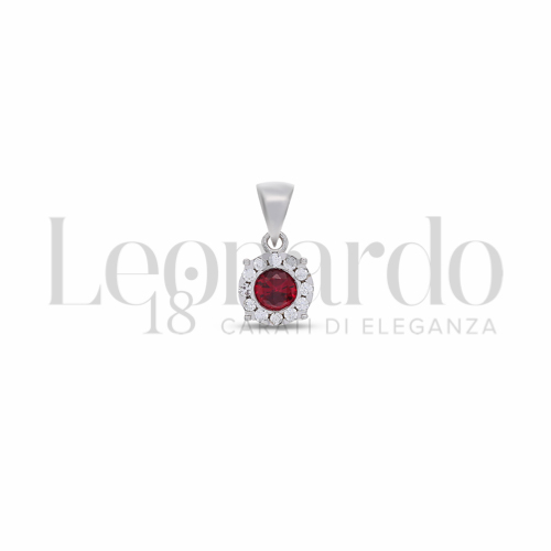 Forma Tondo con Pietra di Colore Rosso e zirconi bianchi in Oro Bianco da 0,8gr.