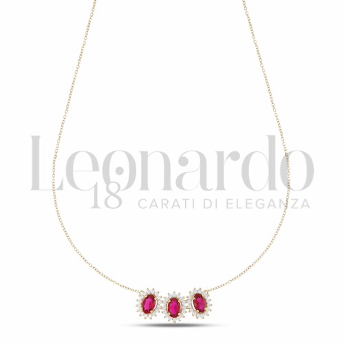 Forma Ovale con Pietra di Colore Rosso e zirconi bianchi in Oro Giallo da 3,3gr.