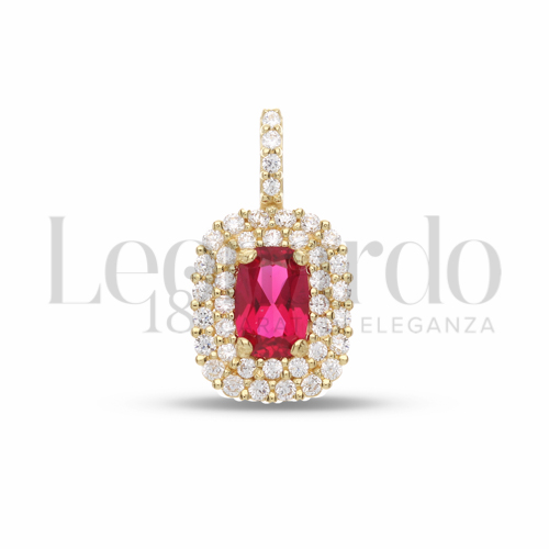 Forma Rettangolo con Pietra di Colore Rosso e zirconi bianchi in Oro Giallo da 1,5gr.
