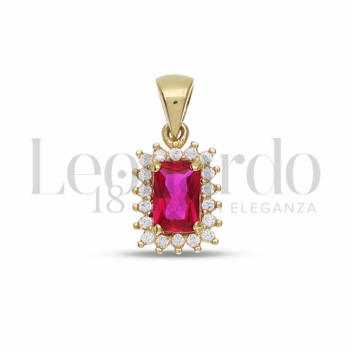 Forma Rettangolo con Pietra di Colore Rosso e zirconi bianchi in Oro Giallo da 1,1gr.