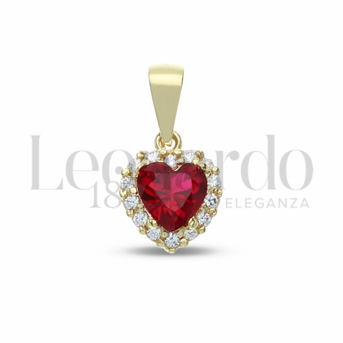 Forma Cuore con Pietra di Colore Rosso e zirconi bianchi in Oro Giallo da 0,9gr.