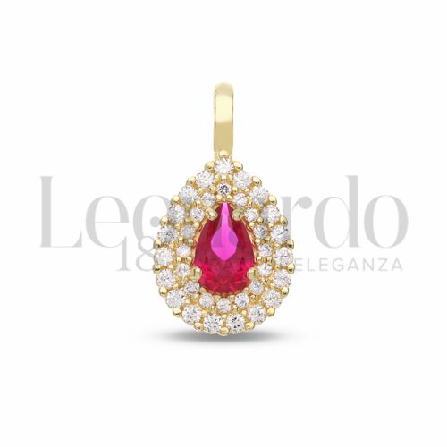 Forma Goccia con Pietra di Colore Rosso e zirconi bianchi in Oro Giallo da 1,5gr.
