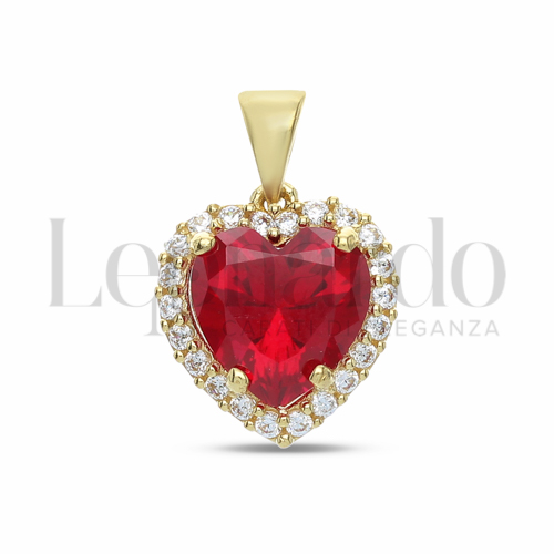 Forma Cuore con Pietra di Colore Rosso e zirconi bianchi in Oro Giallo da 1,8gr.