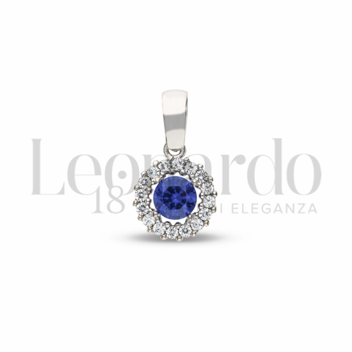 Forma Tondo con Pietra di Colore Blu e zirconi bianchi in Oro Bianco da 1,2gr.