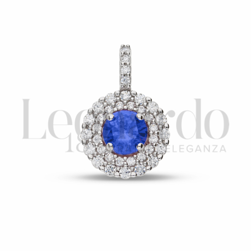 Forma Tondo con Pietra di Colore Blu e zirconi bianchi in Oro Bianco da 1,5gr.