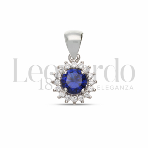 Forma Tondo con Pietra di Colore Blu e zirconi bianchi in Oro Bianco da 1gr.