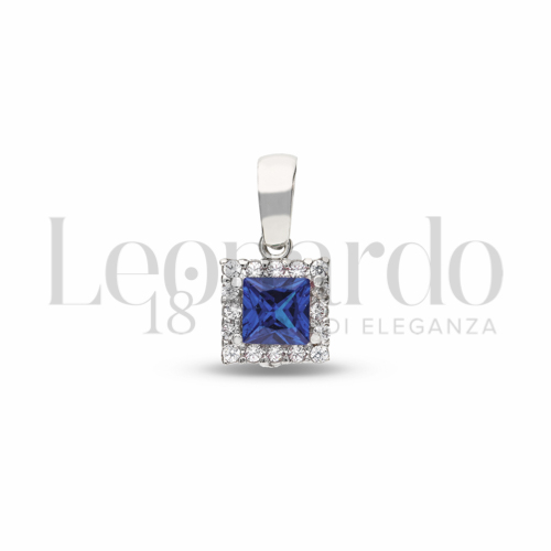 Forma Quadrato con Pietra di Colore Blu e zirconi bianchi in Oro Bianco da 1gr.