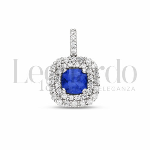 Forma Quadrato con Pietra di Colore Blu e zirconi bianchi in Oro Bianco da 1,5gr.