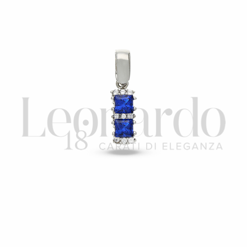 Forma Quadrato con Pietra di Colore Blu e zirconi bianchi in Oro Bianco da 0,9gr.