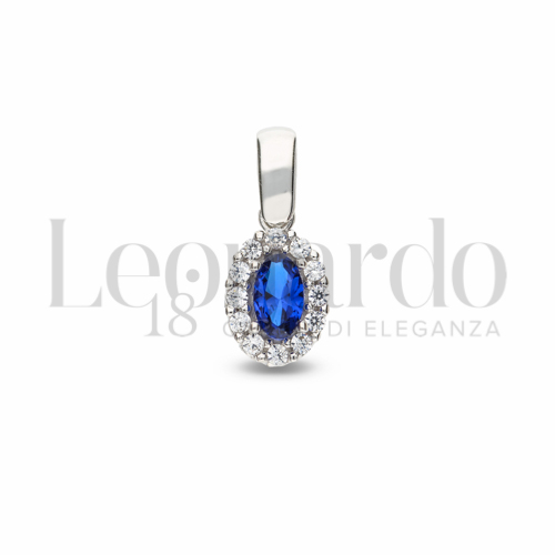 Forma Ovale con Pietra di Colore Blu e zirconi bianchi in Oro Bianco da 1gr.