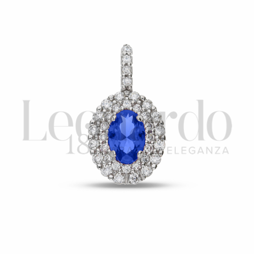Forma Ovale con Pietra di Colore Blu e zirconi bianchi in Oro Bianco da 1,3gr.