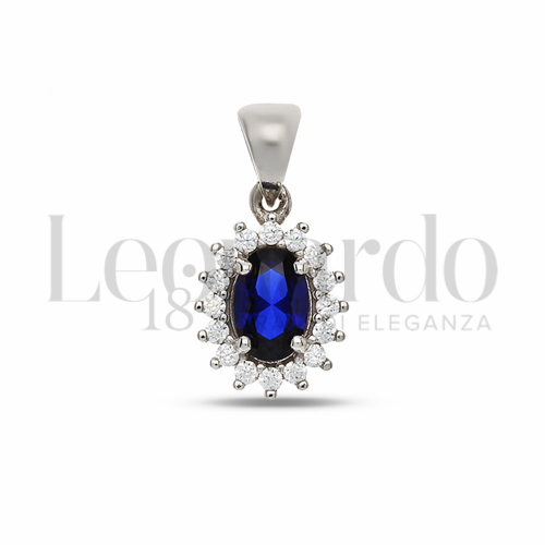 Forma Ovale con Pietra di Colore Blu e zirconi bianchi in Oro Bianco da 1gr.