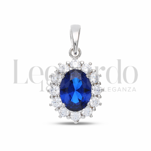 Forma Ovale con Pietra di Colore Blu e zirconi bianchi in Oro Bianco da 1,9gr.