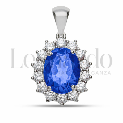 Forma Ovale con Pietra di Colore Blu e zirconi bianchi in Oro Bianco da 2,8gr.