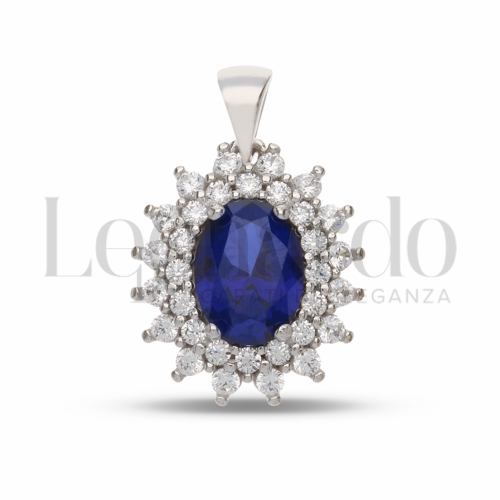 Forma Ovale con Pietra di Colore Blu e zirconi bianchi in Oro Bianco da 2gr.