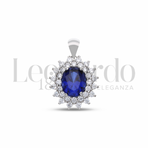 Forma Ovale con Pietra di Colore Blu e zirconi bianchi in Oro Bianco da 3,2gr.