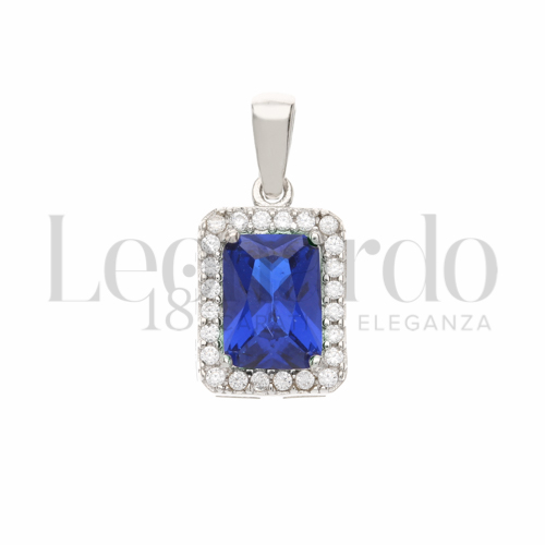 Forma Rettangolare con Pietra di Colore Blu e zirconi bianchi in Oro Bianco da 1gr.