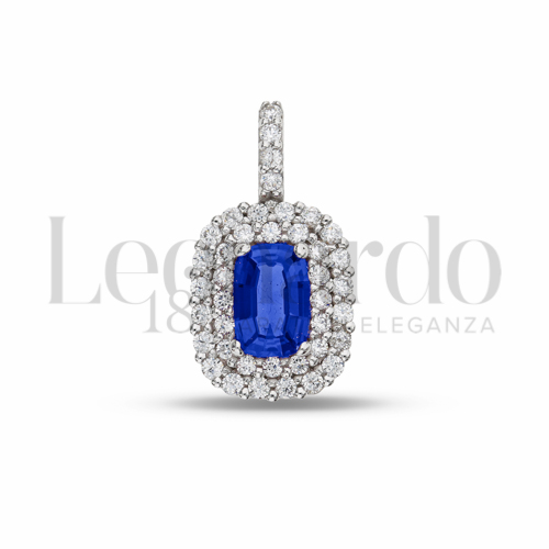 Forma Rettangolo con Pietra di Colore Blu e zirconi bianchi in Oro Bianco da 1,4gr.