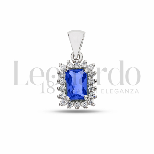 Forma Rettangolo con Pietra di Colore Blu e zirconi bianchi in Oro Bianco da 1,1gr.