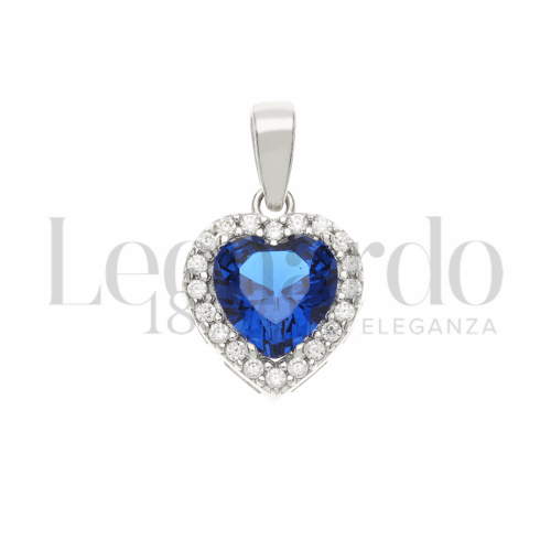 Forma Cuore con Pietra di Colore Blu e zirconi bianchi in Oro Bianco da 0,9gr.