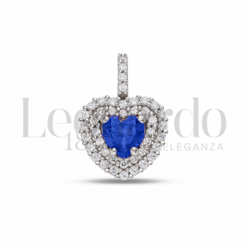 Forma Cuore con Pietra di Colore Blu e zirconi bianchi in Oro Bianco da 1,4gr.