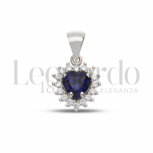 Forma Cuore con Pietra di Colore Blu e zirconi bianchi in Oro Bianco da 1gr.