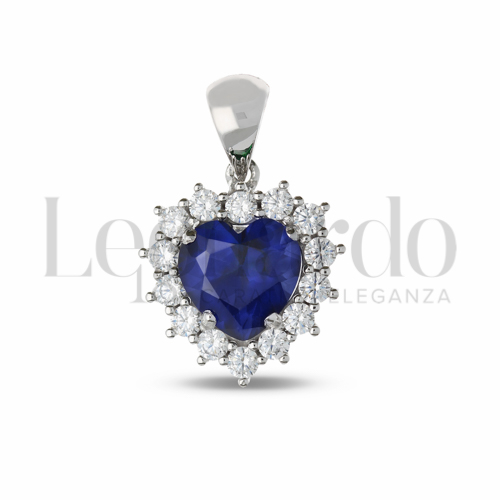Forma Cuore con Pietra di Colore Blu e zirconi bianchi in Oro Bianco da 2,1gr.